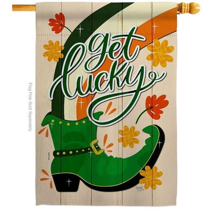 Breeze Decor H120035-BO Get Lucky Boot Springtime St Patrick Double-Sided Garden Decorative House Flag, Multi Color