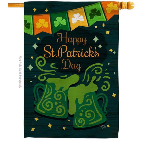 Breeze Decor H120039-BO St. Pat Cheers Springtime Double-Sided Garden Decorative House Flag, Multi Color