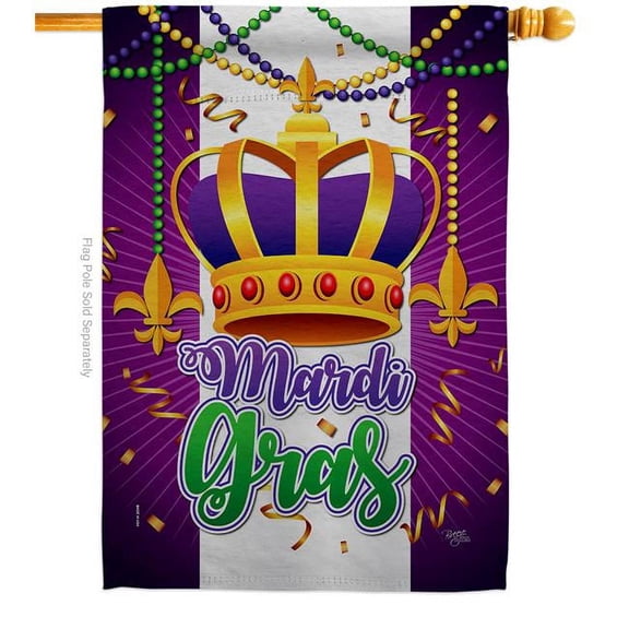 Breeze Decor H120074-BO 28 x 40 in. Mardi Gras Crown Springtime Vertical House Flag with Double-Sided Decorative Banner Garden Yard Gift