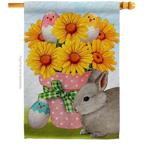 Breeze Decor H120086-BO 28 x 40 in. Daisy with Bunny Springtime easter Vertical House Flag with Double-Sided Decorative Banner Garden Yard Gift