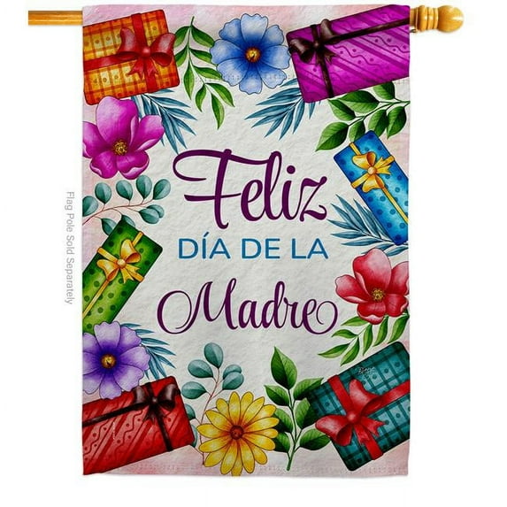 Breeze Decor H120099-BO 28 x 40 in. Feliz Dia De La Madre House Flag with Family Mother Day Double-Sided Decorative Vertical Banner Garden Yard Gift