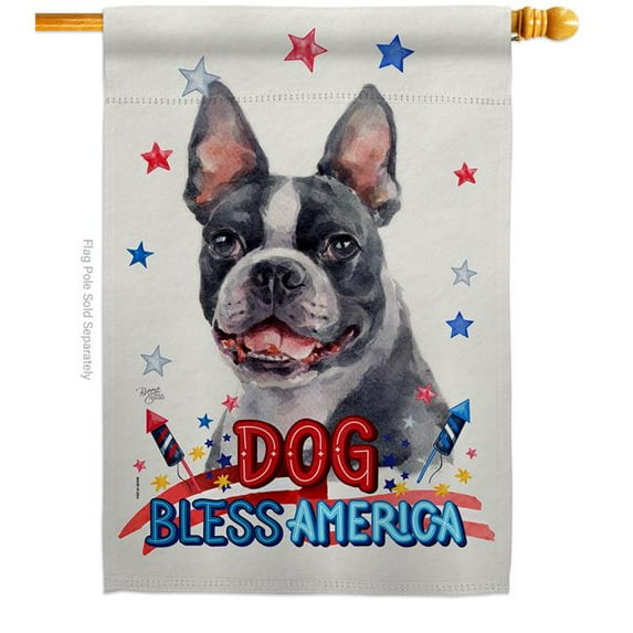 Breeze Decor H120123-BO Patriotic Boston Terrier Animals Dog 28 x 40 in. Double-Sided Decorative Vertical House Flag for Decoration Banner Garden Yard Gift