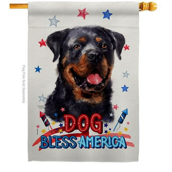 Breeze Decor H120178-BO Patriotic Rottweiler Animals Dog 28 x 40 in. Double-Sided Decorative Vertical House Flag for Decoration Banner Garden Yard Gift
