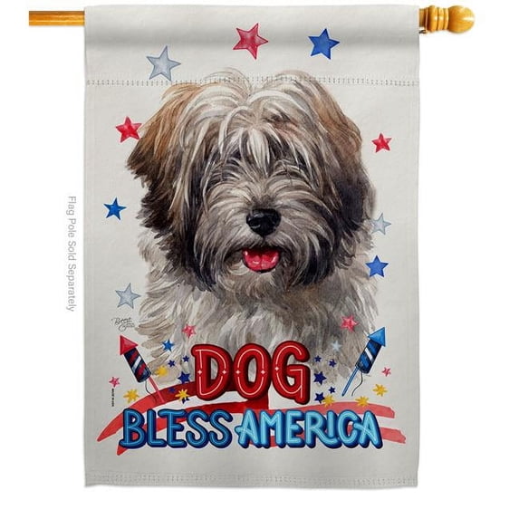 Breeze Decor H120192-BO Patriotic Tibetan Terrier Animals Dog 28 x 40 in. Double-Sided Decorative Vertical House Flag for Decoration Banner Garden Yard Gift