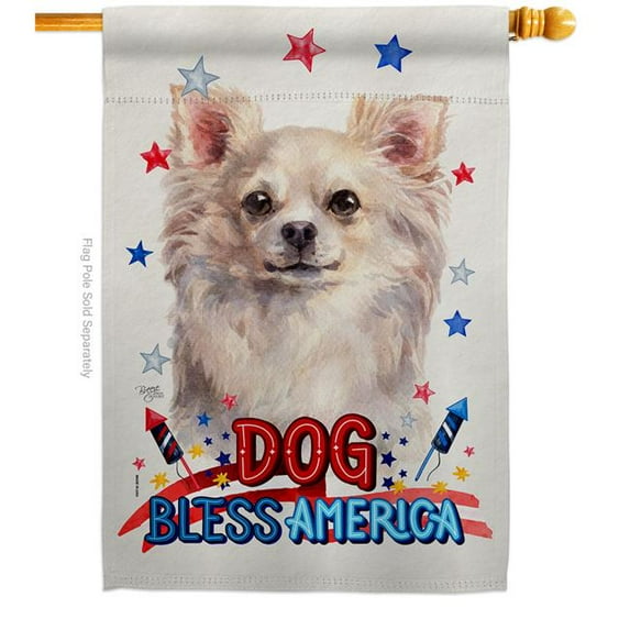 Breeze Decor H120211-BO Patriotic White Chihuahua Animals Dog 28 x 40 in. Double-Sided Decorative Vertical House Flag for Decoration Banner Garden Yard Gift