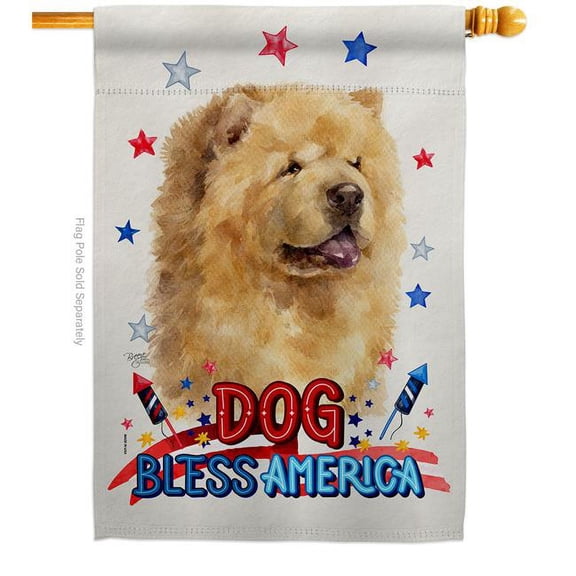 Breeze Decor H120214-BO Patriotic Cream Chow Animals Dog 28 x 40 in. Double-Sided Decorative Vertical House Flag for Decoration Banner Garden Yard Gift