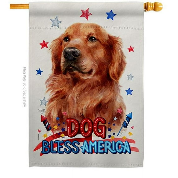 Breeze Decor H120218-BO Patriotic Red Golden Retriever Animals Dog 28 x 40 in. Double-Sided Decorative Vertical House Flag for Decoration Banner Garden Yard Gift