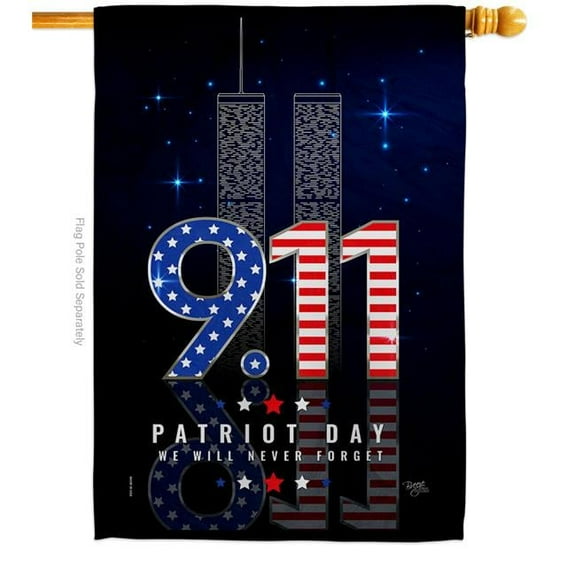 Breeze Decor H120244-BO 28 x 40 in. Never Forget Americana Patriot Day Double-Sided Vertical Decorative House Flag