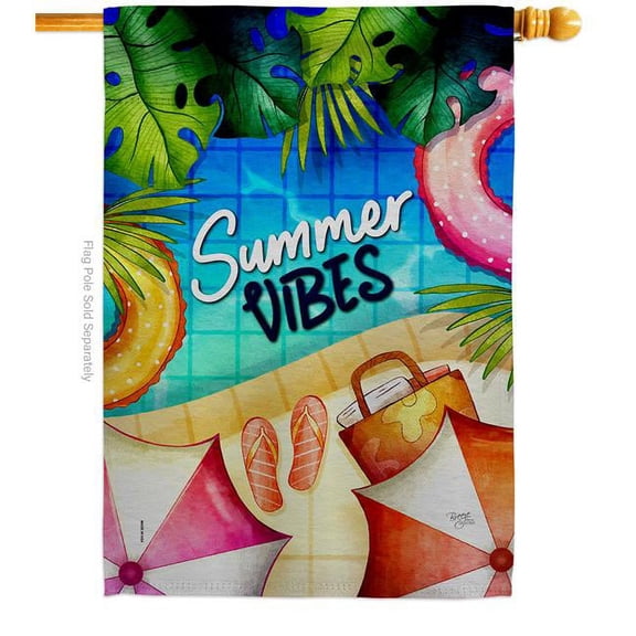 Breeze Decor H120246-BO 28 x 40 in. Summer Pool Vibes Summertime Fun & Sun Double-Sided Vertical Decorative House Flag