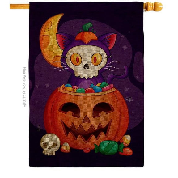 Breeze Decor H120261-DB Sneaky Cat Falltime Halloween 28 x 40 in. Double-Sided Decorative Vertical House Flag for Decoration Banner Garden Yard Gift