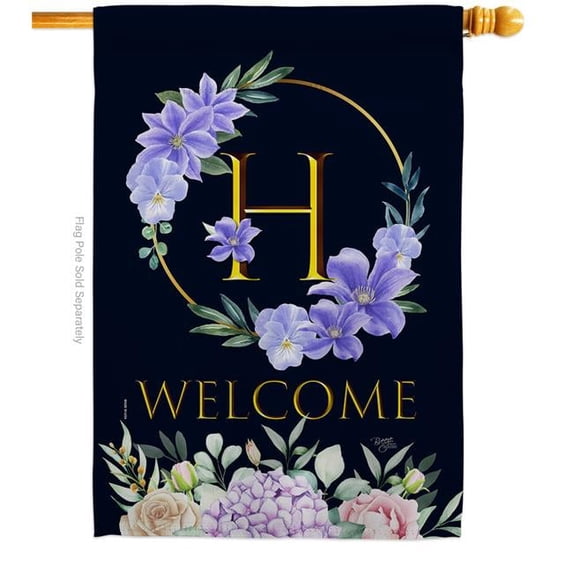 Breeze Decor H130242-BO 28 x 40 in. Welcome H Initial House Flag with Spring Floral Double-Sided Decorative Vertical Flags Decoration Banner Garden Yard Gift