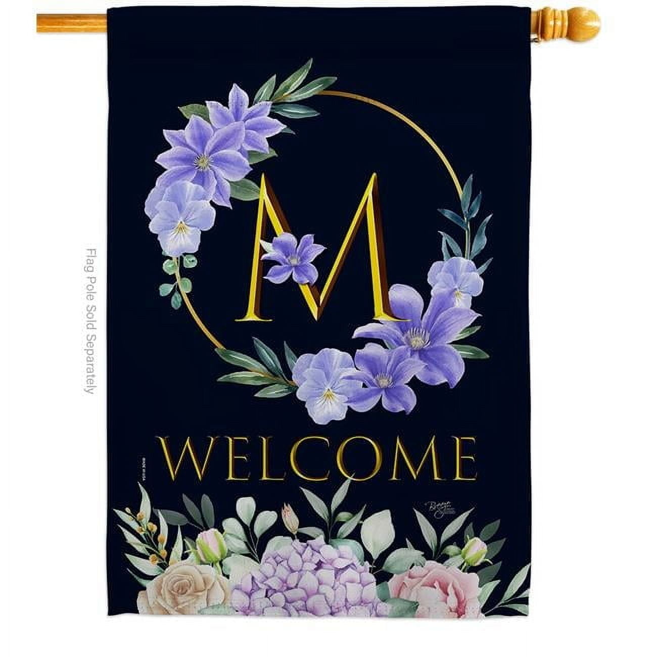 Breeze Decor H130247-BO 28 x 40 in. Welcome M Initial House Flag with Spring Floral Double-Sided Decorative Vertical Flags Decoration Banner Garden Yard Gift