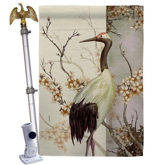 Breeze Decor HS120264-P3-02 Red Crowned Crane Animals Bird 28 x 40 in. Double-Sided Decorative Vertical House Flag Set for Decoration Banner Garden Yard Gift