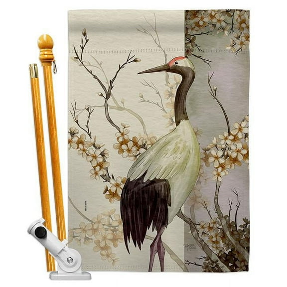 Breeze Decor HS120264-P3 Red Crowned Crane Animals Bird 28 x 40 in. Double-Sided Decorative Vertical House Flag Set for Decoration Banner Garden Yard Gift