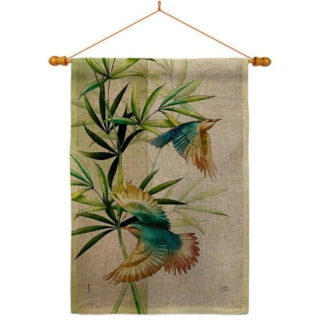 Breeze Decor HS120265-DB-03 Asian Blossom Birds Animals Bird 28 x 40 in. Double-Sided Decorative Vertical House Flag Set for Decoration Banner Garden Yard Gift