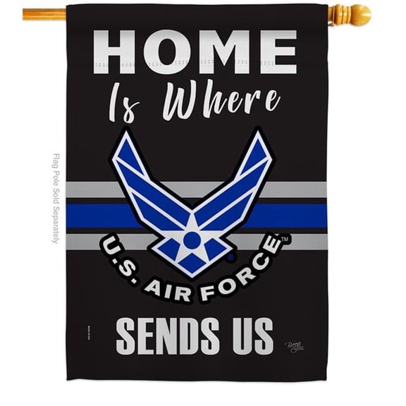 Breeze Decor H108460-BO Home is Where Air Force House Flag Armed Forces 28 x 40 in. Double-Sided Decorative Vertical Flags for Decoration Banner Garden Yard Gift