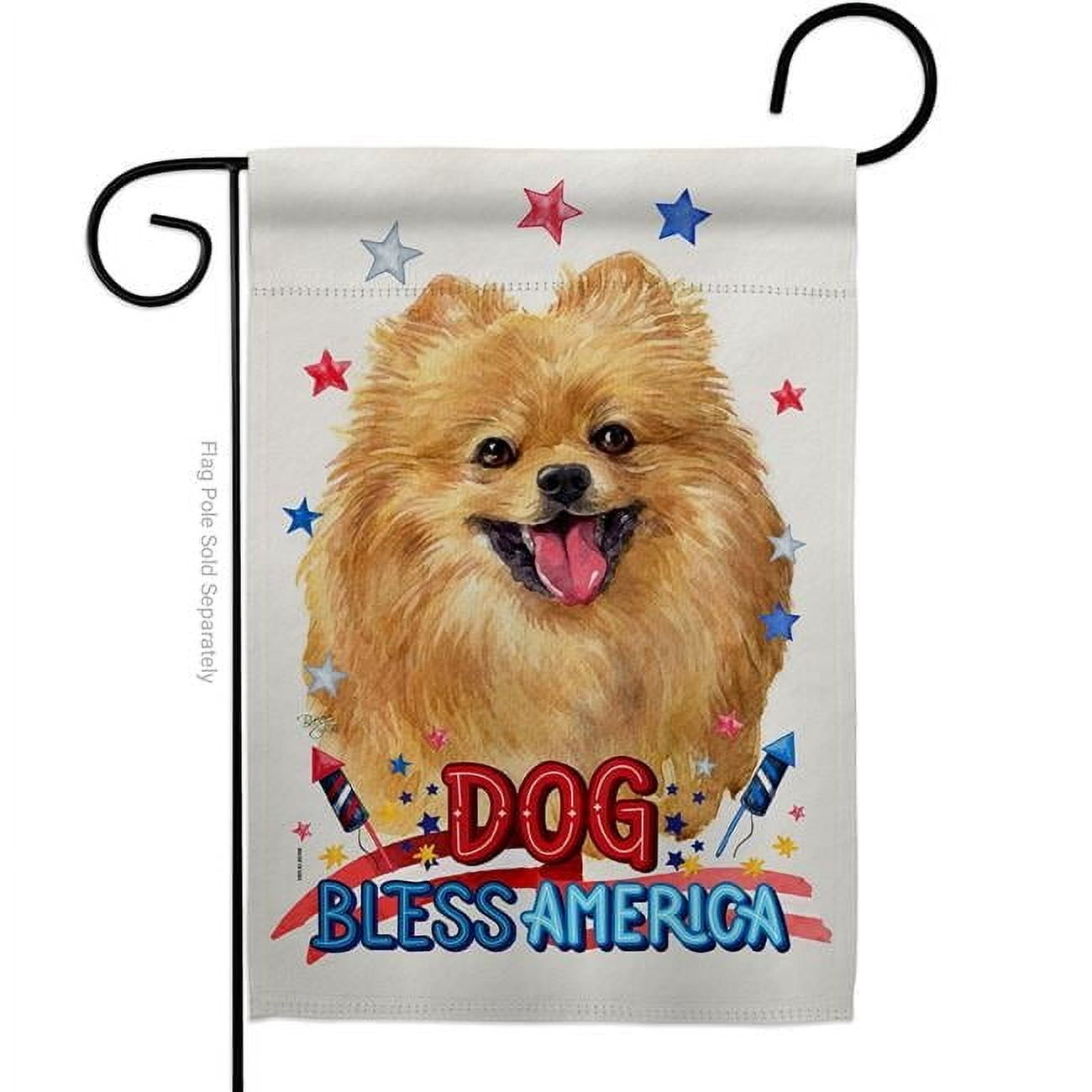 Patriotic Pomeranian Dog Bless America Garden Flag