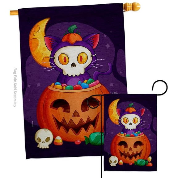 Breeze Decor S120261-BO Sneaky Cat Falltime Halloween 28 x 40 in. Double-Sided Decorative Vertical House Flags Set for Decoration Banner Garden Yard Gift
