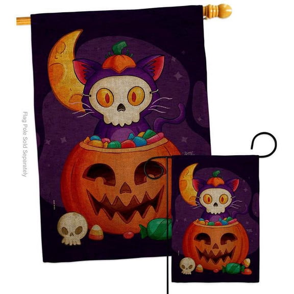 Breeze Decor S120261-DB Sneaky Cat Falltime Halloween 28 x 40 in. Double-Sided Decorative Vertical House Flags Set for Decoration Banner Garden Yard Gift