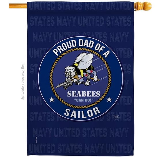 Breeze Decor Seabees Proud Dad Sailor House Flag Armed Forces Navy 28 x 40 in. Double-Sided Decorative Vertical Flags for Decoration Banner Garden Yard Gift