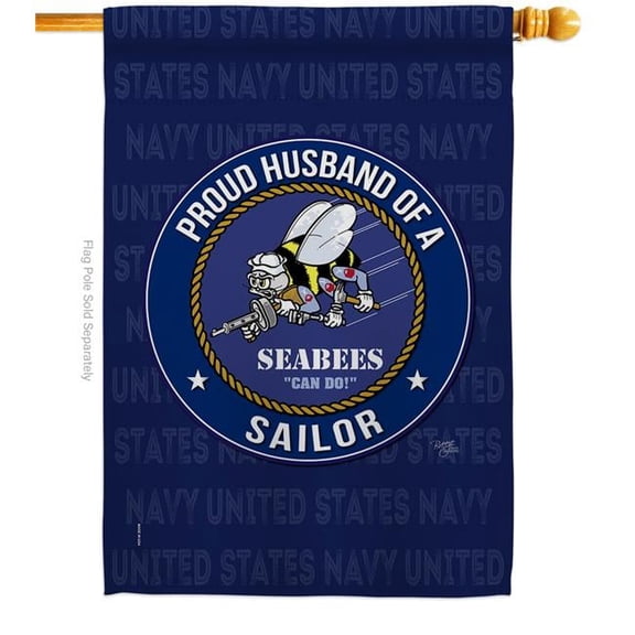 Breeze Decor Seabees Proud Husband Sailor House Flag Armed Forces Navy 28 x 40 in. Double-Sided Decorative Vertical Flags for Decoration Banner Garden Yard Gift