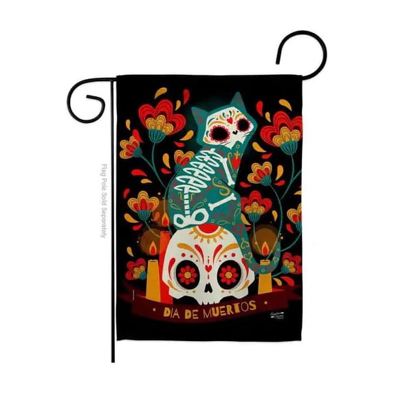 Breeze Decor Suger Skull Gato Fall Time Day of Dead Halloween Cat Flag Garden Flag 13" X 18.5" Double Sided-Thick Fabric Made in USA