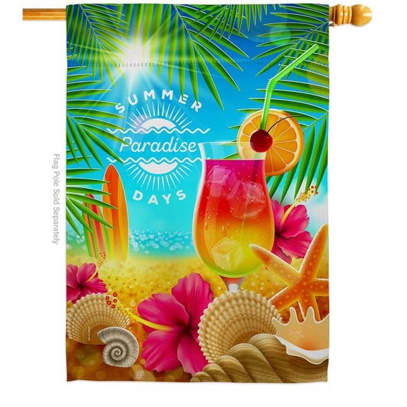 Breeze Decor  Summer In Paradise Summertime Fun & Sun 28 x 40 in. Double-Sided Decorative Vertical House Flags for Decoration Banner Garden Yard Gift
