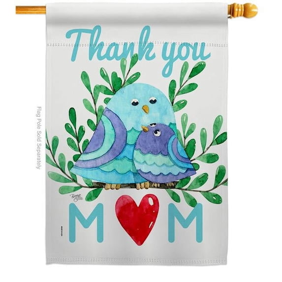 Breeze Decor Thank you Mom House Flag Family Mothers Day 28 x 40 in. Double-Sided Decorative Vertical Flags for Decoration Banner Garden Yard Gift