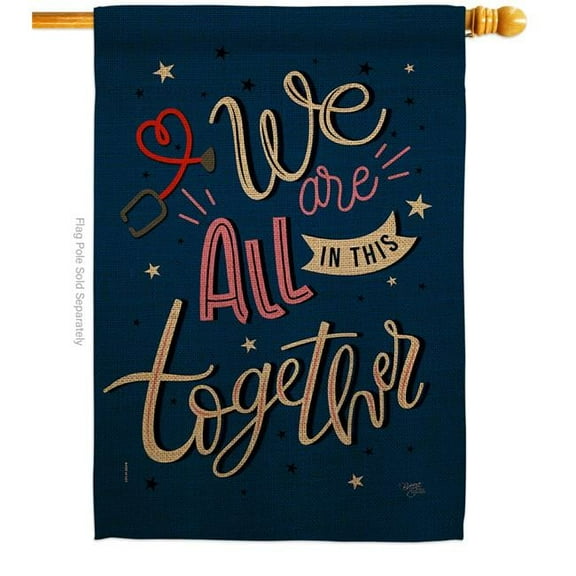 Breeze Decor We Are All Together House Flag Expression Inspirational 28 x 40 in. Double-Sided Decorative Vertical Flags for Decoration Banner Garden Yard Gift
