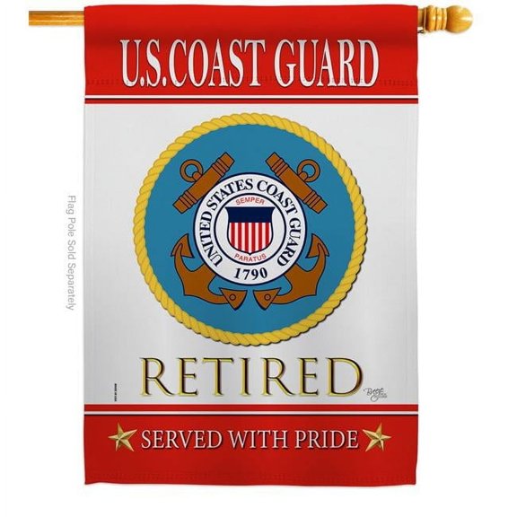 Breeze Decor  US Coast Guard Retired House Flag Armed Forces 28 x 40 in. Double-Sided Decorative Vertical Flags for Decoration Banner Garden Yard Gift