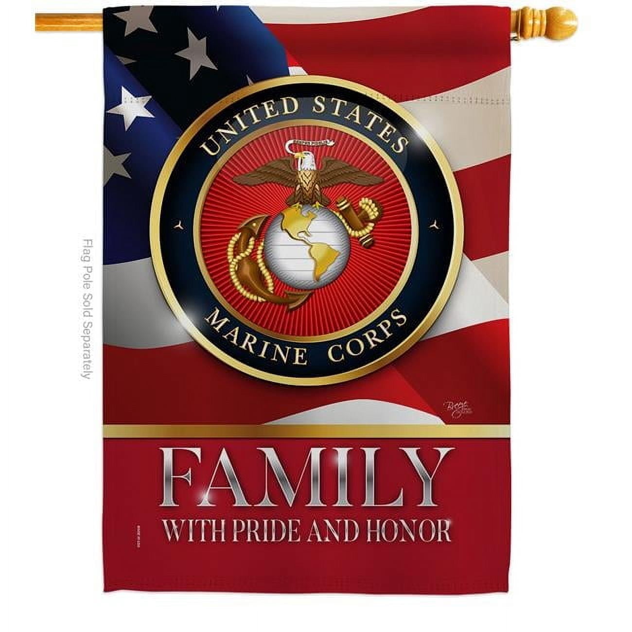 Breeze Decor  US Marine Family Honor House Flag Armed Forces Corps 28 x 40 in. Double-Sided Decorative Vertical Flags for Decoration Banner Garden Yard Gift