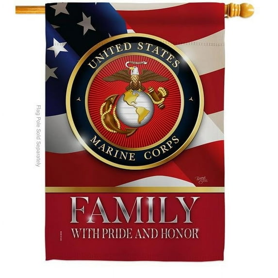 Breeze Decor  US Marine Family Honor House Flag Armed Forces Corps 28 x 40 in. Double-Sided Decorative Vertical Flags for Decoration Banner Garden Yard Gift