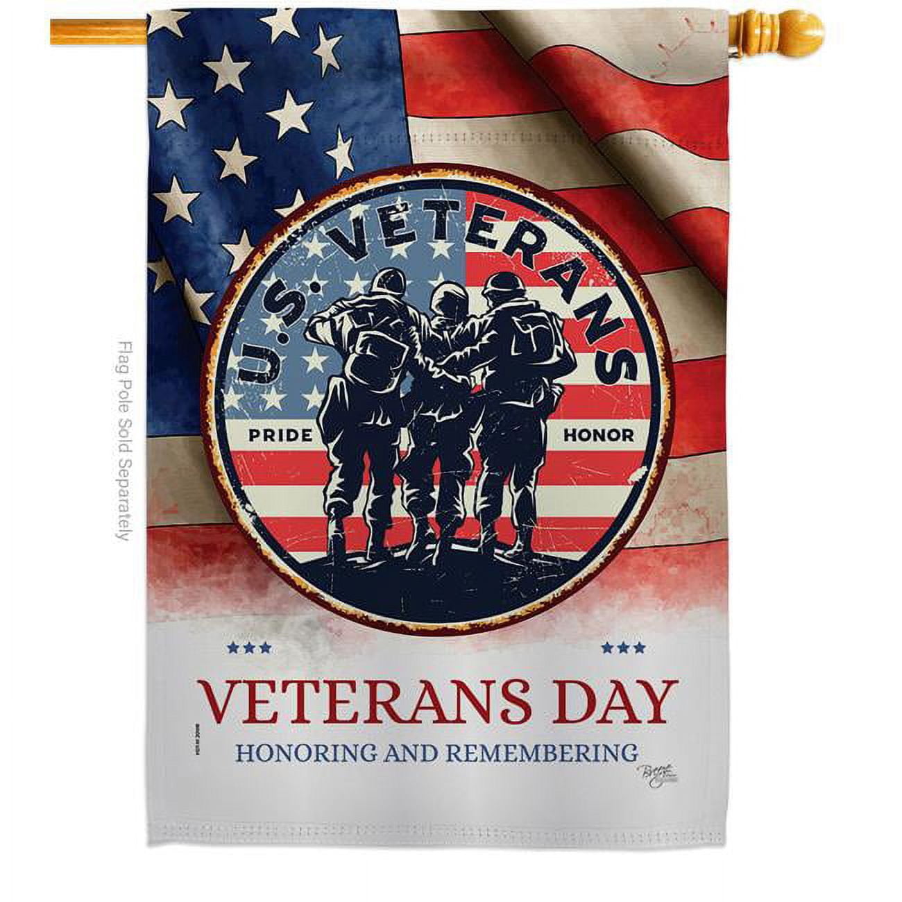 Breeze Decor  US Veterams House Flag Armed Forces Veterans Day 28 x 40 in. Double-Sided Decorative Vertical Flags for Decoration Banner Garden Yard Gift