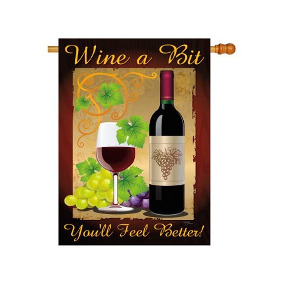 Breeze Decor - Wine a Bit Happy Hour & Drinks - Everyday Impressions Decorative Vertical House Flag 28" x 40"