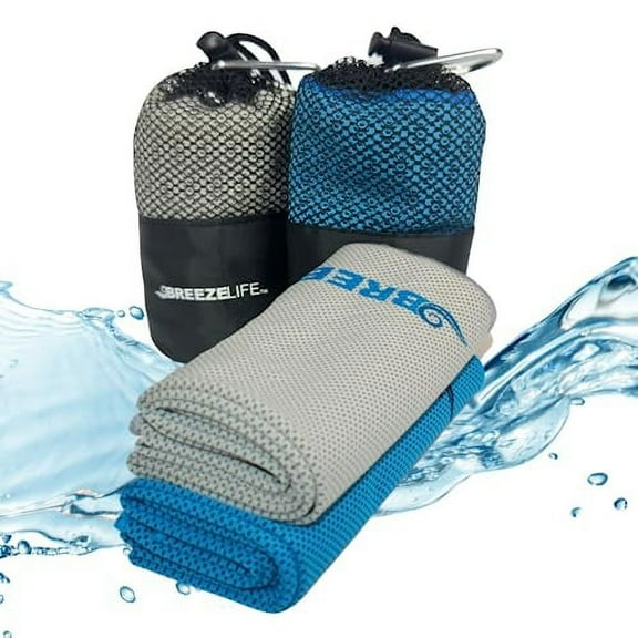 Breeze Life COOL WRAP Microfiber Cooling Towels for Hot Weather Summer Heat, Instant Fast Cooling for Neck and Face, Sports, Golf, Athletes, Runners, Workout, Yoga, Running, Biking and More, 2 Pack