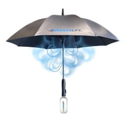 Breeze Life Sun Umbrella with Fan and Mister, Rechargeable UPF 50+ Sunblock Misting UV Umbrella. Perfect UV Sun Protectin for Sports, Golf, Festivals and More. Mister Breeze Gen2 Silver