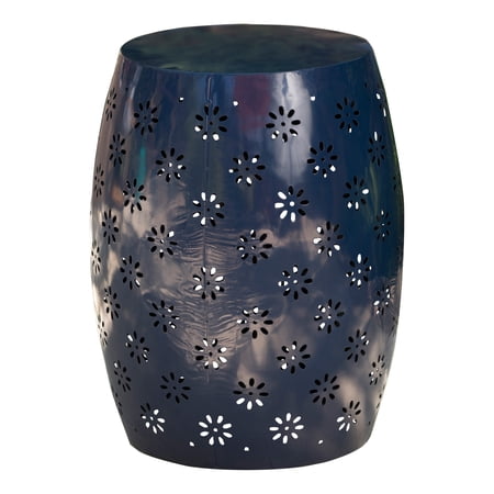 Breeze Outdoor Iron Barrel Side Table, Dark Blue