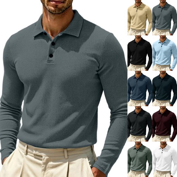 Breeze Polo Shirts for Men Beer Belly Long Sleeve Quick Dry Polo Shirts for Golf Business Casual 2026,M,Light Gray