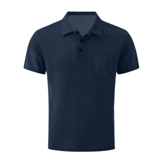 Breeze Polo Shirts for Men Beer Belly Short Sleeve Collared Quick Dry Textured Ultra Comfortable Shirts for Office Summer Daily Navy L