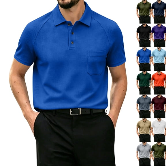 Breeze Polo Shirts for Men Beer Belly Wearbreeze Collared Textured Stretchy Casual Short Sleeve Golf Shirt,Blue,M