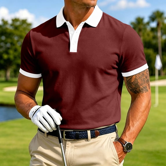 Breeze Polo Shirts for Men Color Block Henley Short Sleeve T Shirts Causal Athletic Golf Tees, 3XL