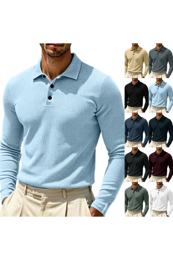 Breeze Polo Shirts for Men Long Sleeve Beer Belly Collared Textured Shirt Stretchy Quick Dry Golf Casual Cool tops,M,Light Blue
