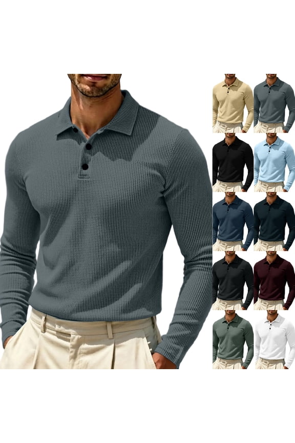 Breeze Polo Shirts for Men Long Sleeve Beer Belly Collared Textured Shirt Stretchy Quick Dry golf casual cool top ,M,Light Gray