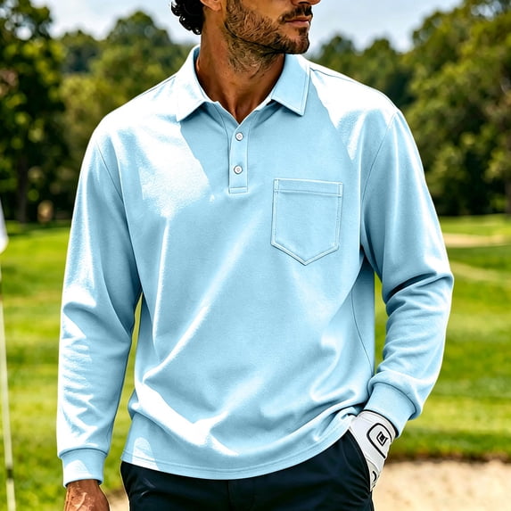 Breeze Polo Shirts for Men Long Sleeve Henley Button T Shirts Causal Loose Lightweight Breathable Tees, 2XL