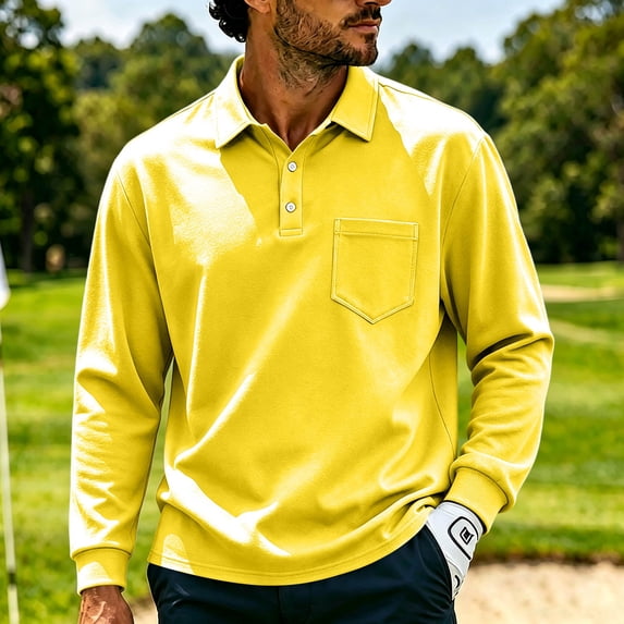 Breeze Polo Shirts for Men Long Sleeve Henley Button T Shirts Causal Loose Lightweight Breathable Tees, M