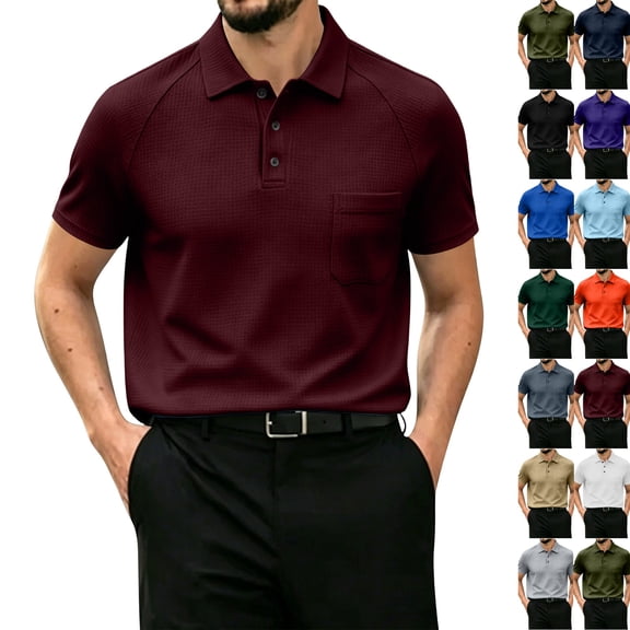 Breeze Polo Shirts for Men Short Sleeve Beer Belly Collared Textured Shirt Stretchy Quick Dry Golf Casual Cool Tops,Wine,3XL
