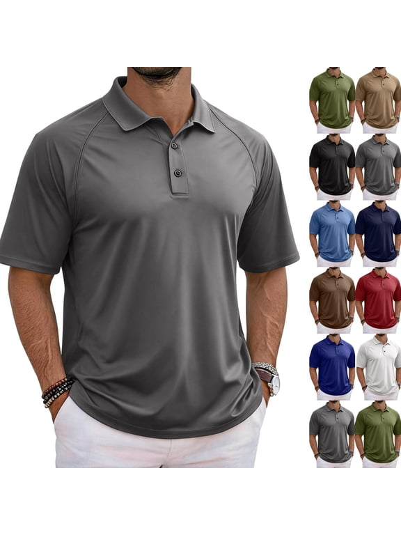 Breeze Raglan Collared Polo Shirts for Men Quick Dry Short Sleeve Athletic Tees, Lightweight Golf Work Outdoor Casual Tops,M,Dark Gray