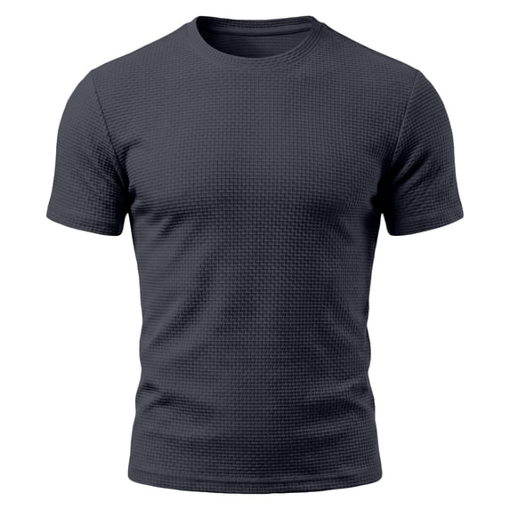 Breeze Shirts for Men Beer Belly Short Sleeve Textured Work Shirts Crew Neck Tretchy Quick Dry Soft Top, L
