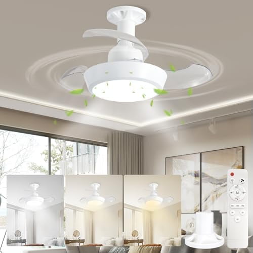 Breeze Socket Fan Light with Remote,Portable Small Ceiling Fans with Lights Bulb for Bedroom,Kitchen,LivingRoom,16" in Ceiling Fan in Light Socket for E26 Base 33W/3000K-6500K Dimmable