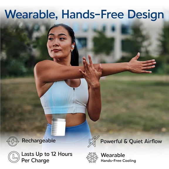Breeze  Wearable  Cooler, 3-Speed Portable Rechargeable Fan for Travel, Outdoor, and Indoor Use